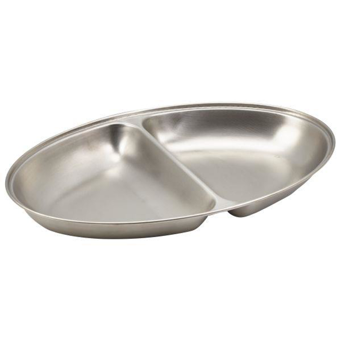 Stainless Steel 2 Division Oval Banqueting Dish 14inch