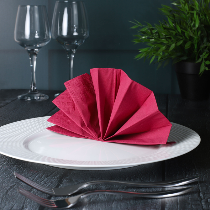 3ply 4 Fold Burgundy Napkins 40cm x 40cm