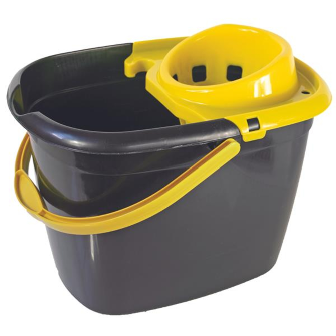 Recycled Great British Black Mop Bucket with Yellow Wringer 14ltr