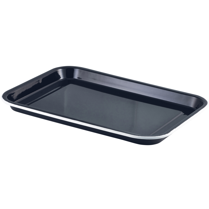 Enamel Serving Tray Black with White Rim 33.5 x 23.5cm