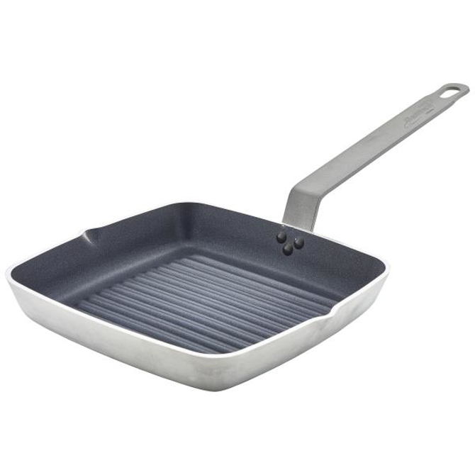Genware Non Stick Teflon Aluminium Square Ribbed Skillet 24cm