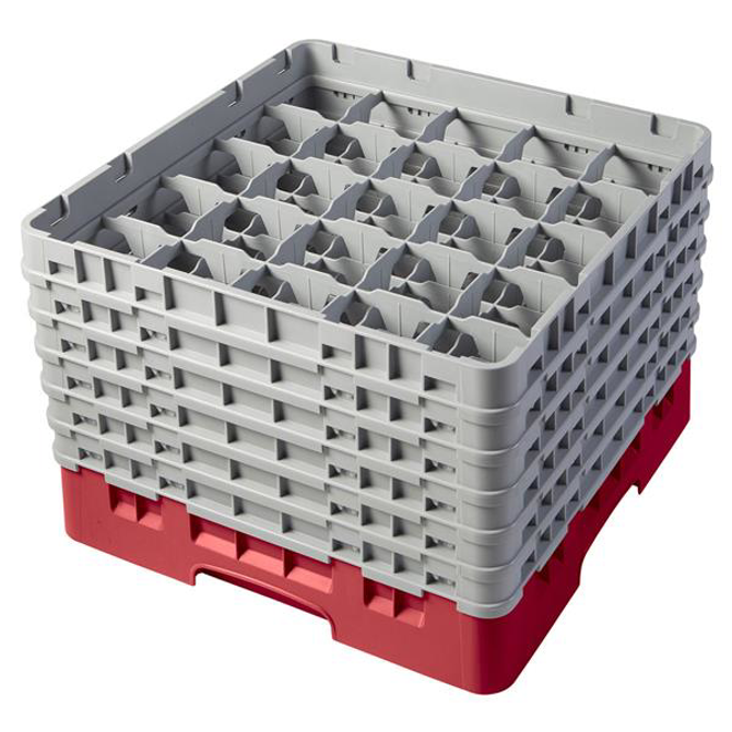 25 Compartment Glass Rack with 6 Extenders H298mm - Red