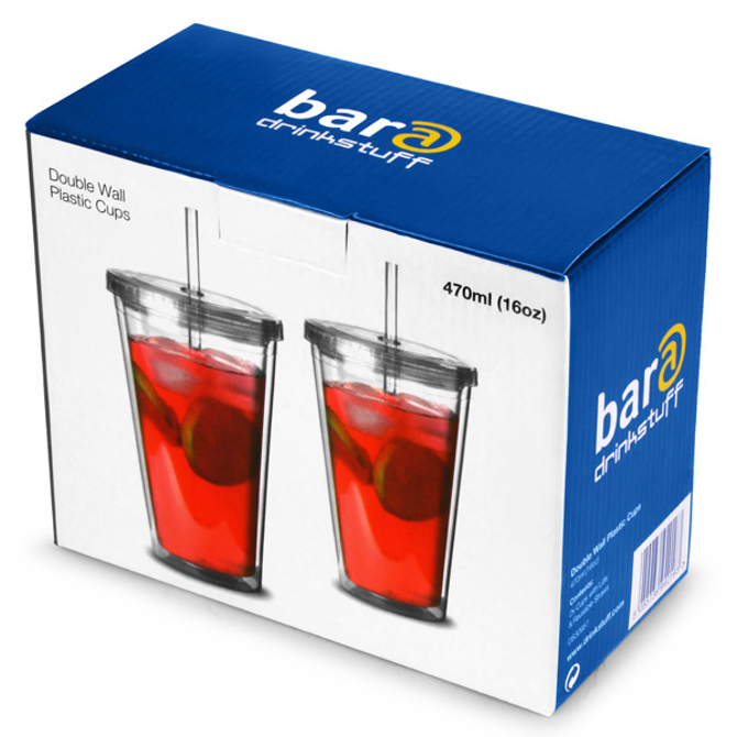 Insulated Reusable Plastic Tumbler with Lid and Straw 16oz / 470ml