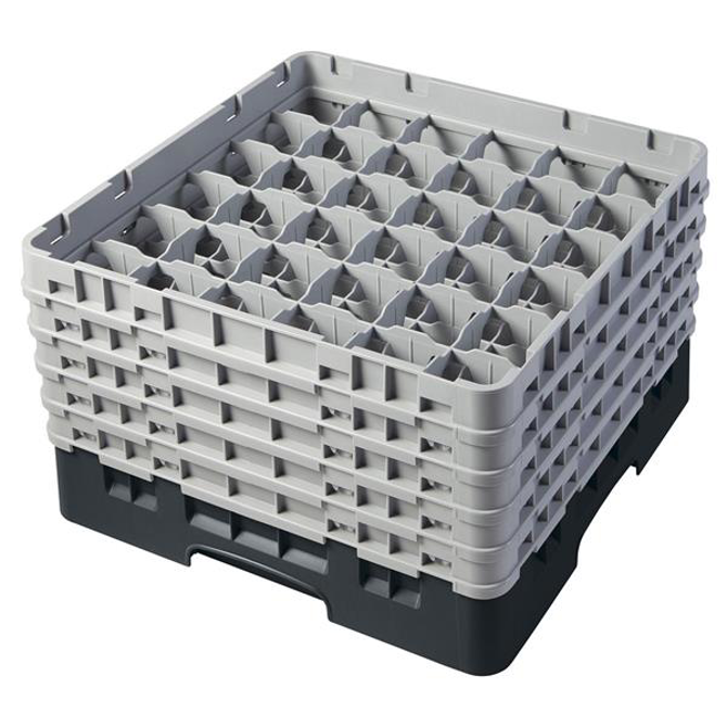 36 Compartment Glass Rack with 5 Extenders H279mm - Black