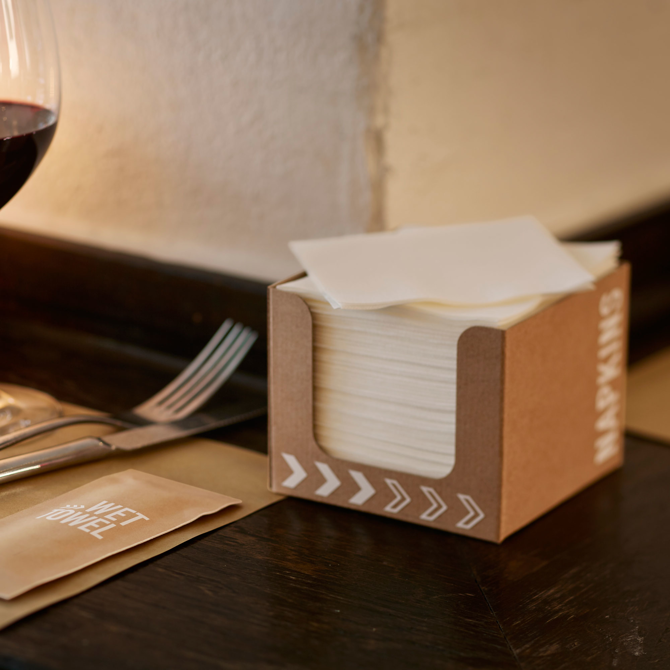 Cardboard Napkin Dispenser with Dunisoft Napkins