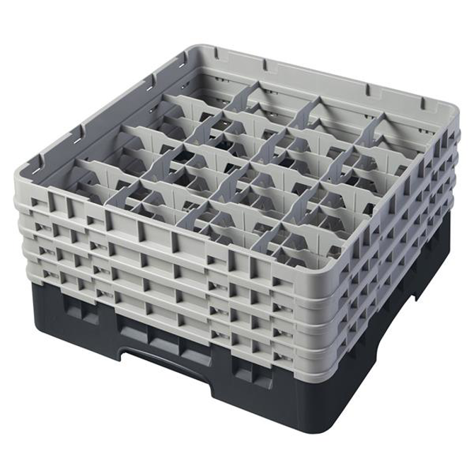 16 Compartment Glass Rack with 4 Extenders H215mm - Black
