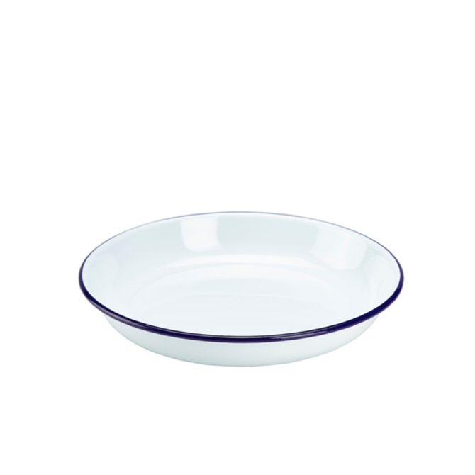 Enamel Rice/Pasta Plate White with Blue Rim 9inch/24cm