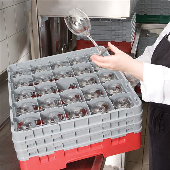 25 Compartment Glass Rack with 3 Extenders H196mm - Red