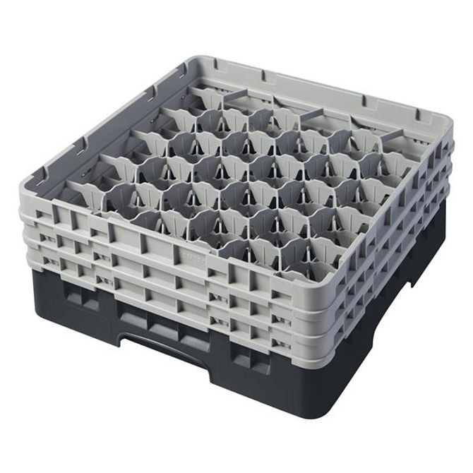 30 Compartment Glass Rack with 3 Extenders H174mm - Black