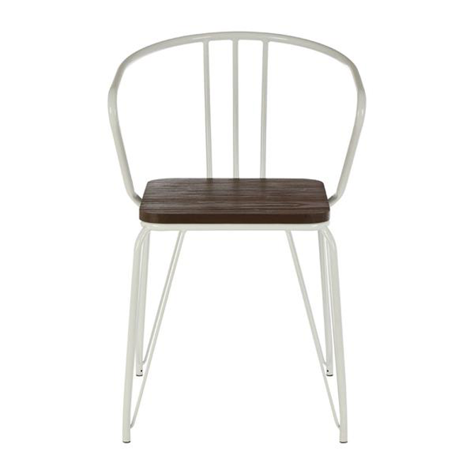 District White Metal & Elm Wood Arm Chair