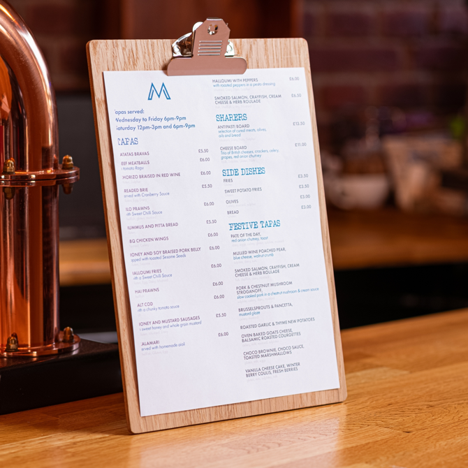 Wooden Menu Clipboard A5 Light Oak