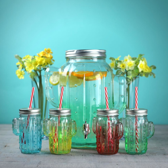 Cactus Drink Dispenser with Cactus Mason Jars