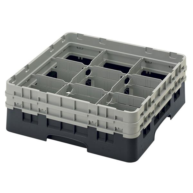 9 Compartment Glass Rack with 2 Extenders H133mm - Black