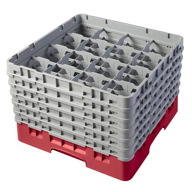 16 Compartment Glass Rack with 6 Extenders H298mm - Red