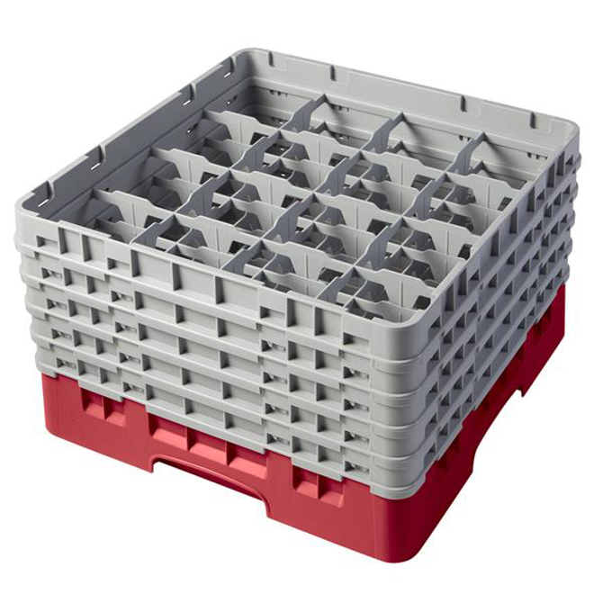 16 Compartment Glass Rack with 5 Extenders H257mm - Red
