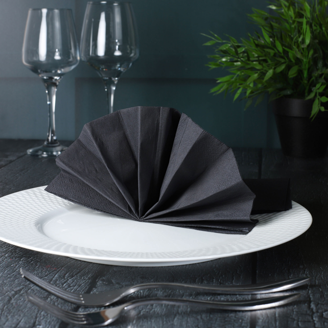 3ply 4 Fold Black Napkins 40cm x 40cm