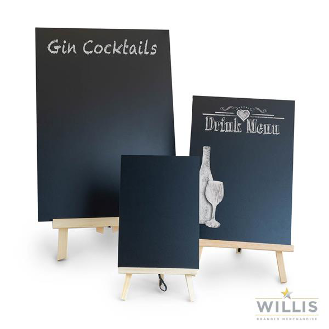 Wooden Easel Style Table Talker Square Top A4 Black & Light Oak