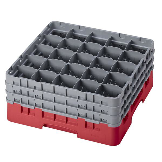 25 Compartment Glass Rack with 3 Extenders H196mm - Red