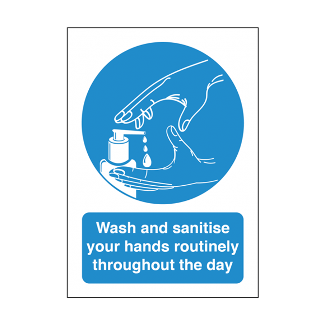 Wash & Sanatise Your Hands Routinely Throughout The Day A5 Self Adhesive Vinyl