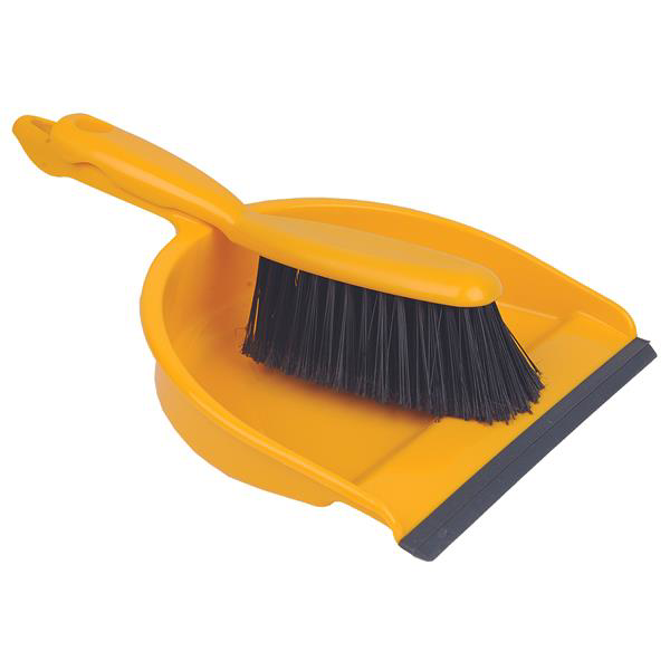 Yellow Coloured Plastic Dustpan & Brush Set with Soft Bristles