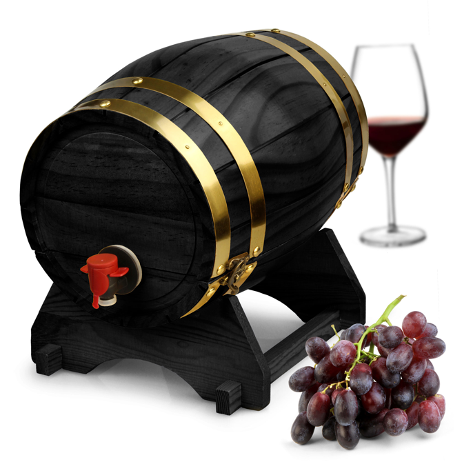 Wooden Wine Barrel Dispenser Black Pine 5ltr