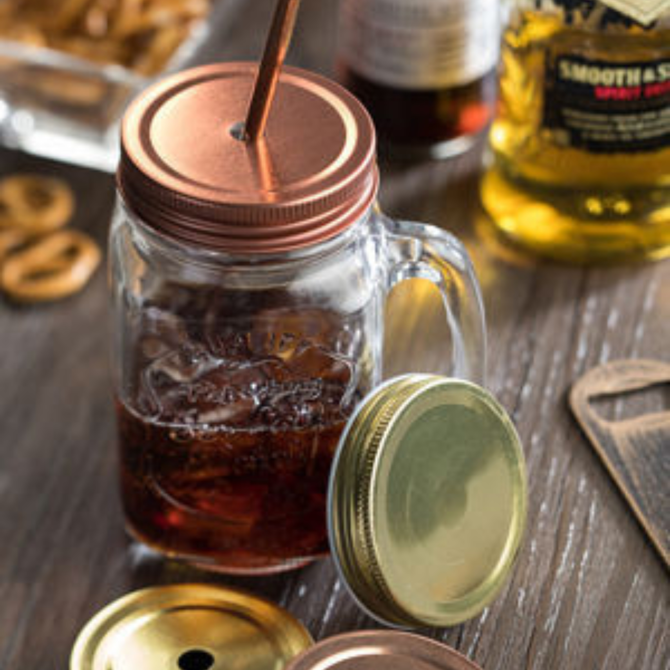 Drinking Jar Lid With Straw Hole Gold