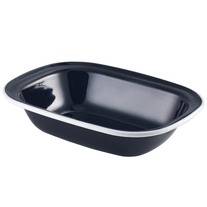 Enamel Pie Dish Black with White Rim 20cm