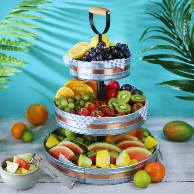 3 Tier Galvanised Serving Stand Tray with Handle
