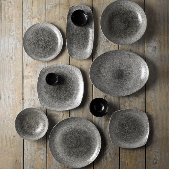 Studio Prints Raku Oblong Platter Quartz Black 13.87inch / 35.5cm