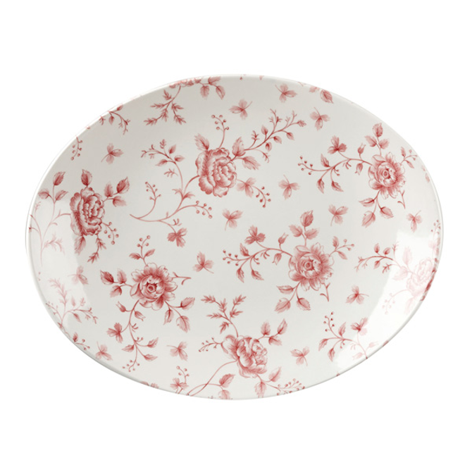 Churchill Vintage Prints Cranberry Rose Chintz Oval Plate 12.5inch / 31.7cm