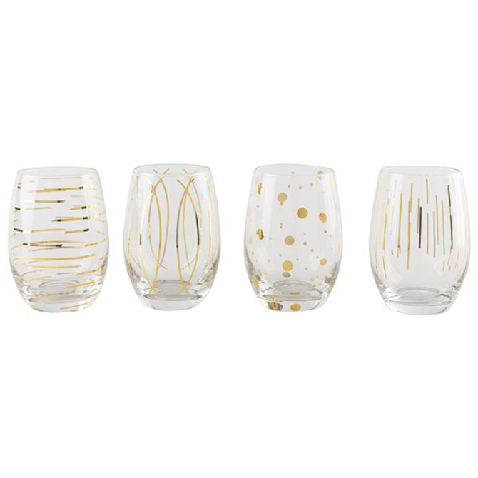 Mikasa Cheers Metallic Gold Stemless Wine Glasses 16oz / 470ml