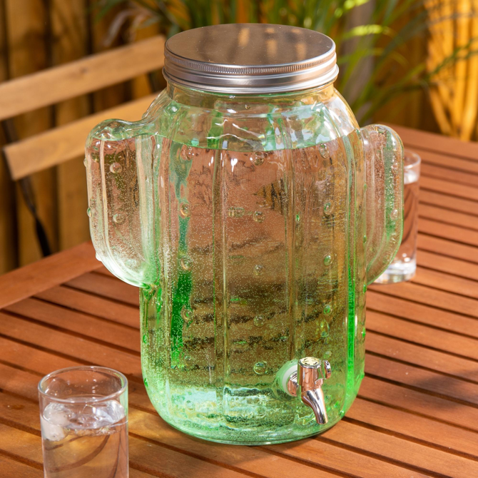 Green Cactus Glass Drink Dispenser 8L