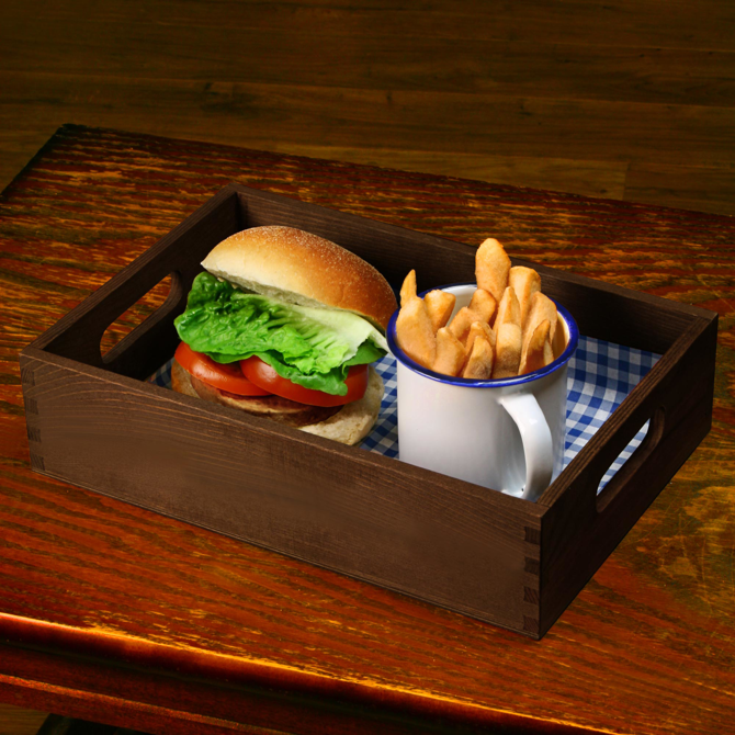 Wooden Burger Tray Dark Pine 28 x 19 x 6cm