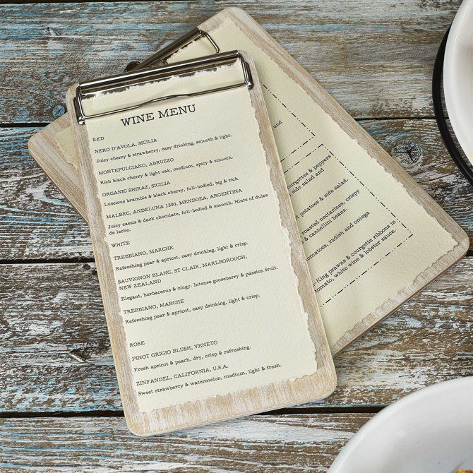 White Wash Wooden Menu Clipboard A5