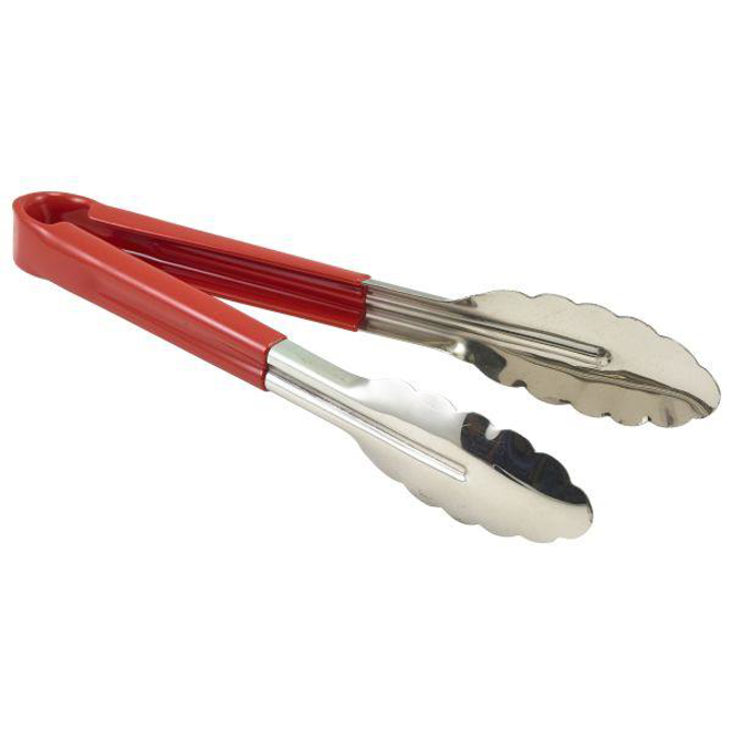 Genware Colour Coded Stainless Steel Tong 23cm Red