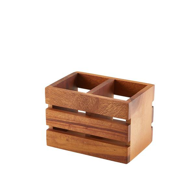 GenWare Acacia Wood 2 Compartment Cutlery Holder