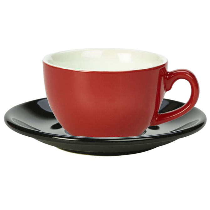 GenWare Red Bowl Shaped Cup and Black Saucer 12oz / 340ml