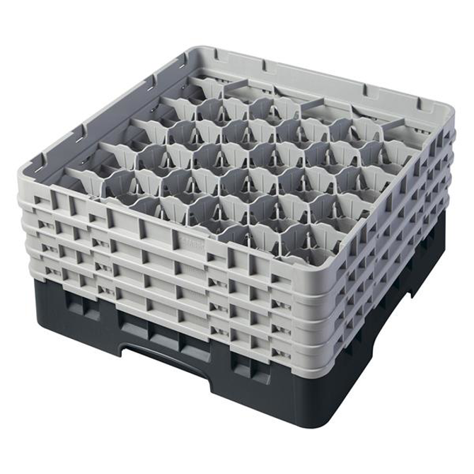 30 Compartment Glass Rack with 4 Extenders H215mm - Black