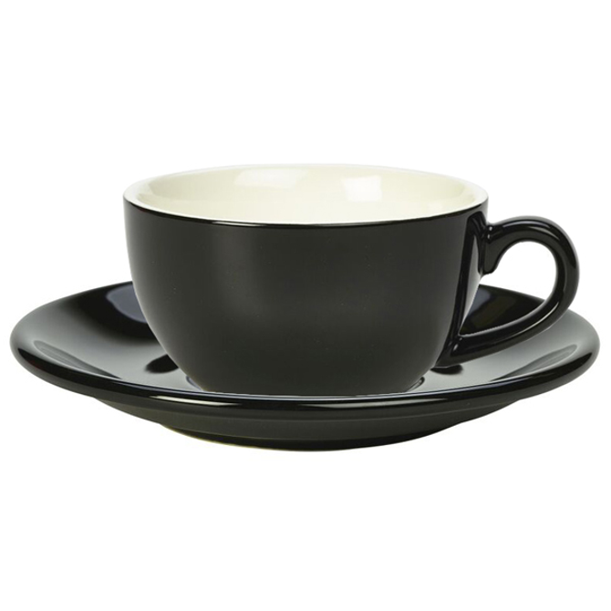 GenWare Black Bowl Shaped Cup and Black Saucer 8.8oz / 250ml