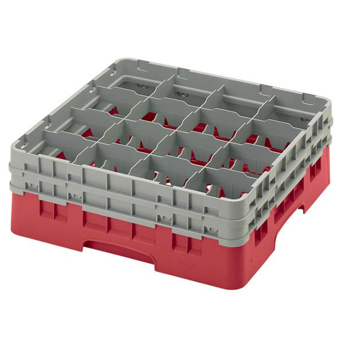 16 Compartment Glass Rack with 2 Extenders H155mm - Red