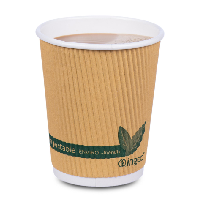 Kraft Compostable Ripple Wrap Paper Cup 12oz / 340ml