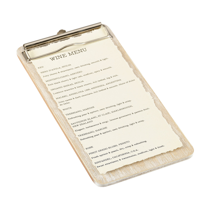 White Wash Wooden Wine List Clipboard