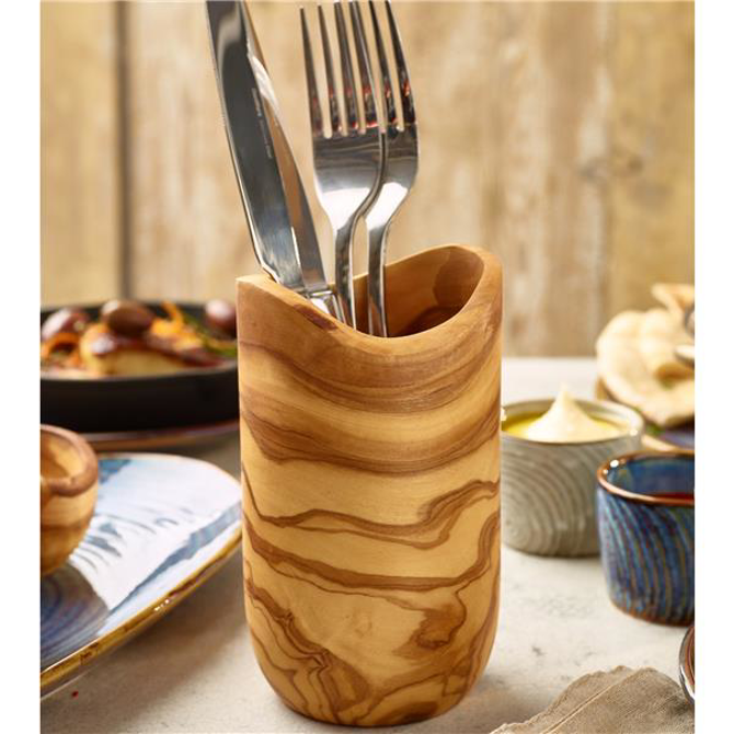 GenWare Olive Wood Rustic Cutlery Holder