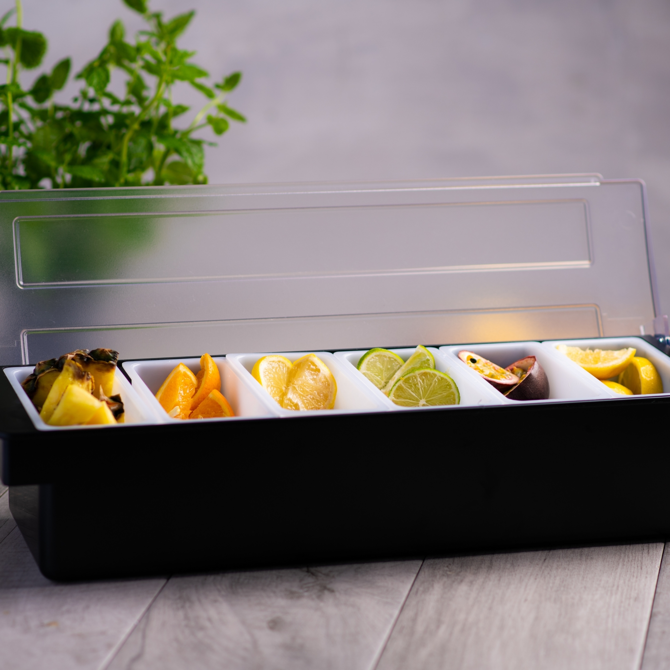 Black Plastic Condiment Holder 6 Compartment