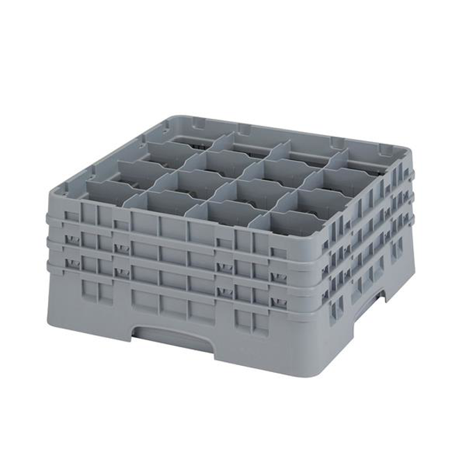 16 Compartment Glass Rack with 3 Extenders H196mm - Grey