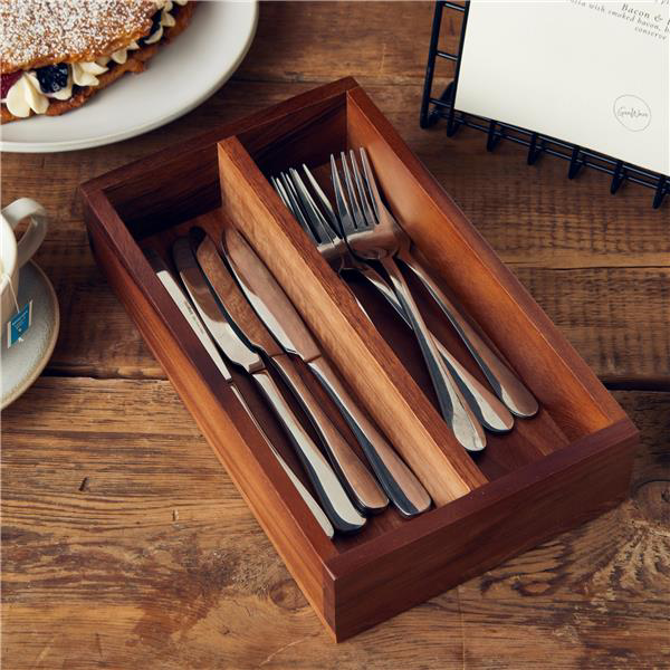 GenWare Acacia Wood 2 Compartment Cutlery Tray