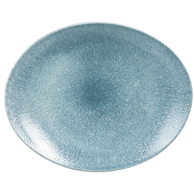 Studio Prints Raku Oval Coupe Plates Topaz Blue 10.62inch / 27cm