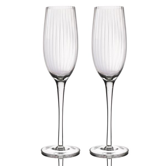BarCraft Set of 2 Handmade Ribbed Champagne Flutes