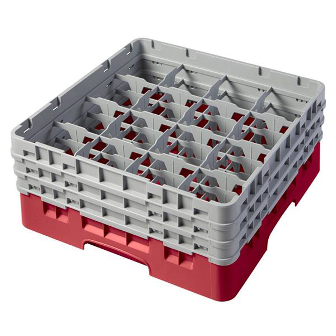 16 Compartment Glass Rack with 3 Extenders H174mm - Red