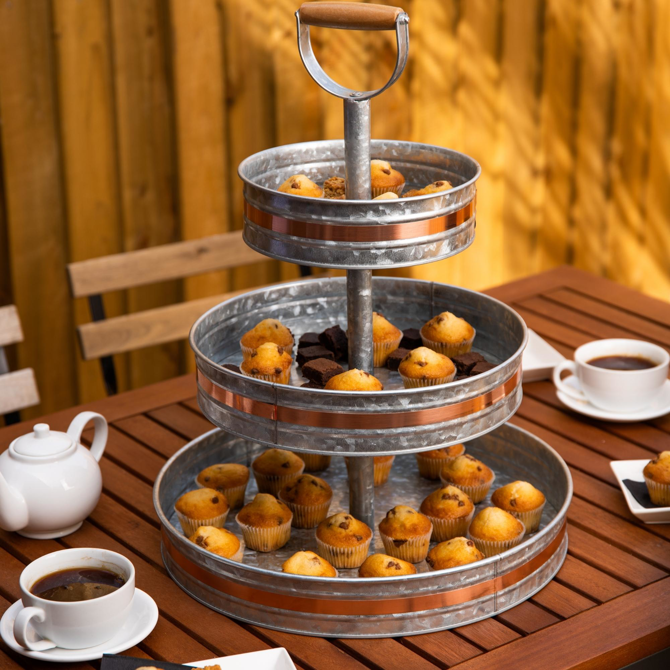 3 Tier Galvanised Serving Stand Tray with Handle